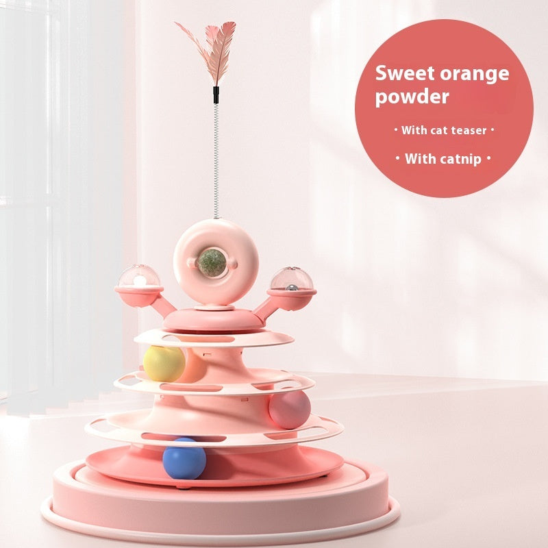 4-Level Cat Toy Tower Turntable – Interactive Play Center