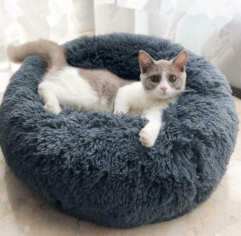 Round Plush Dog Bed – Soft Cozy Bed for Small Pets