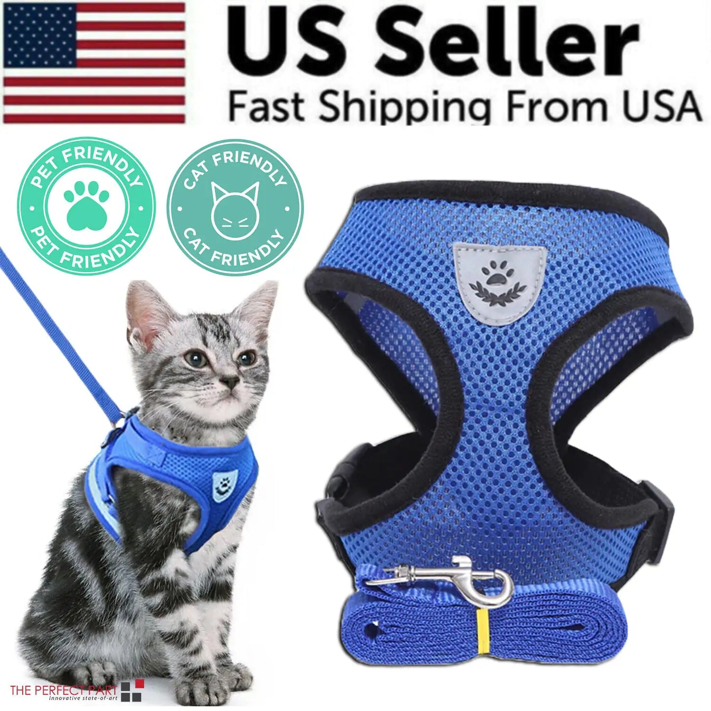 Adjustable Reflective Pet Harness – Dog & Cat Control Vest with Leash