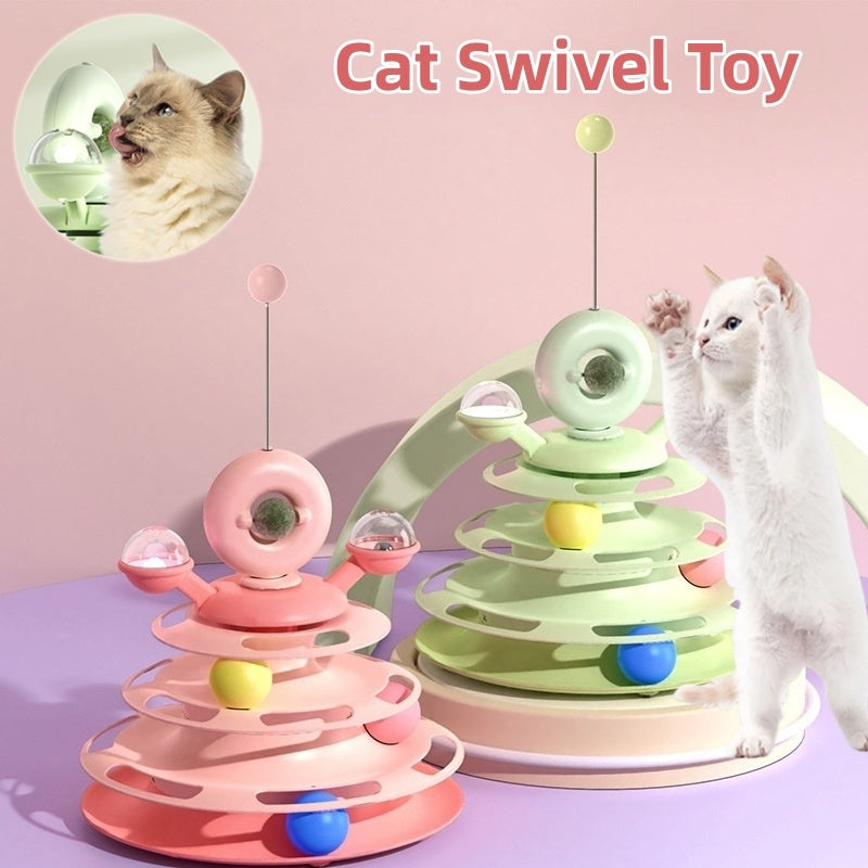 4-Level Cat Toy Tower Turntable – Interactive Play Center