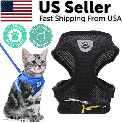 Adjustable Reflective Pet Harness – Dog & Cat Control Vest with Leash