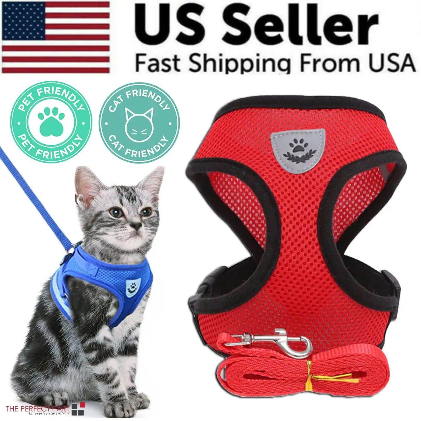 Adjustable Reflective Pet Harness – Dog & Cat Control Vest with Leash