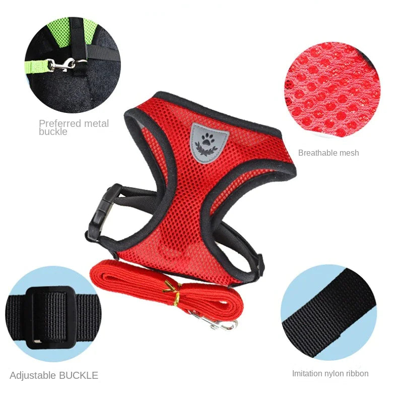 Adjustable Reflective Pet Harness – Dog & Cat Control Vest with Leash
