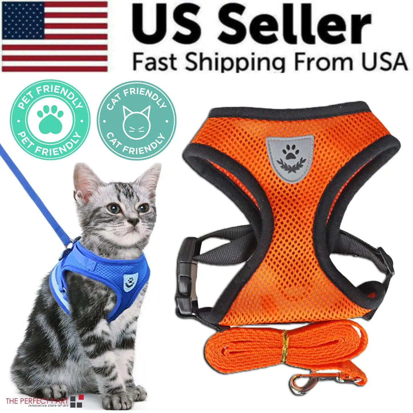 Adjustable Reflective Pet Harness – Dog & Cat Control Vest with Leash