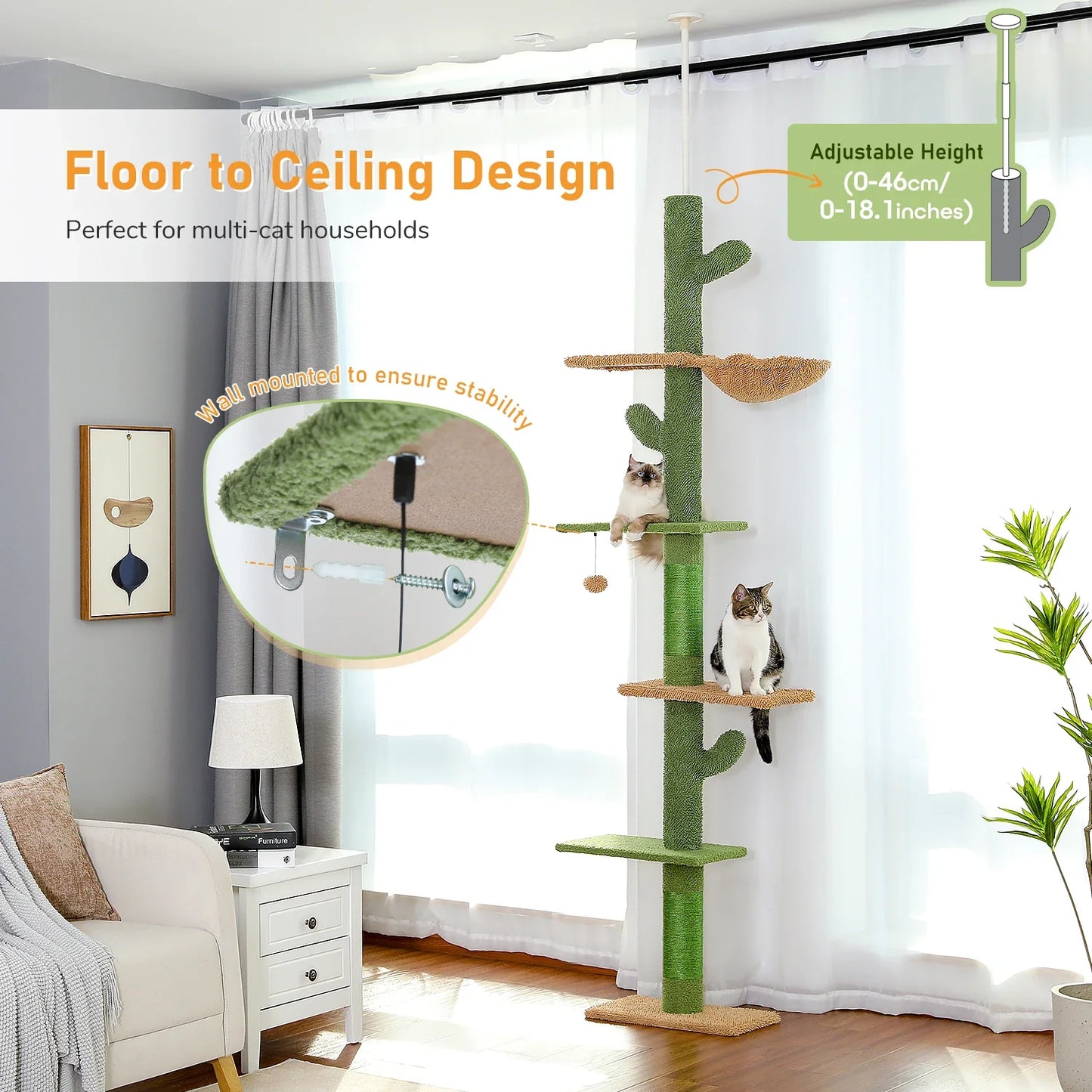 5-Tier Cat Tree Tower – Scratching Posts & Hammock Included