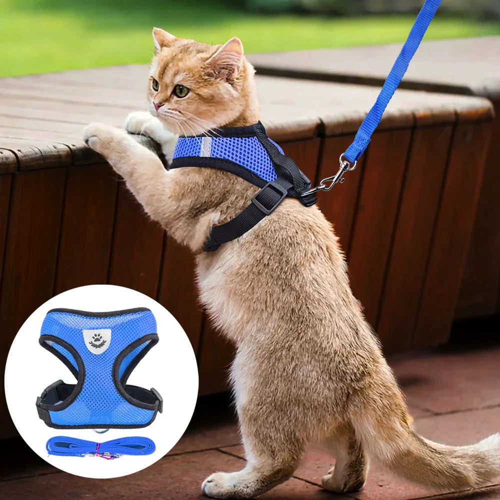 Adjustable Reflective Pet Harness – Dog & Cat Control Vest with Leash