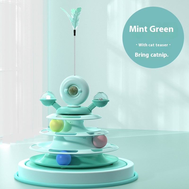 4-Level Cat Toy Tower Turntable – Interactive Play Center