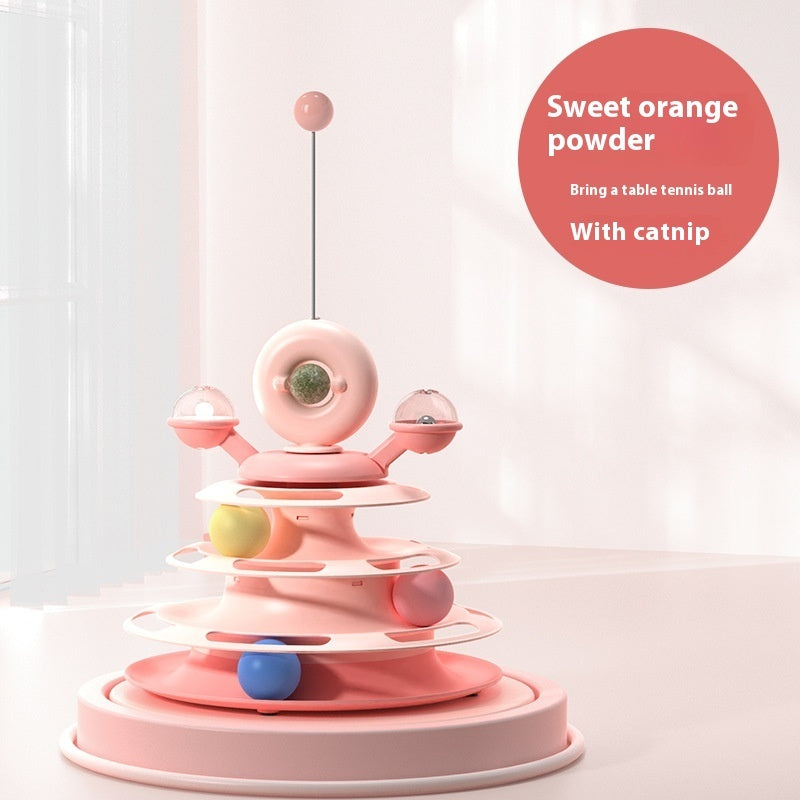 4-Level Cat Toy Tower Turntable – Interactive Play Center