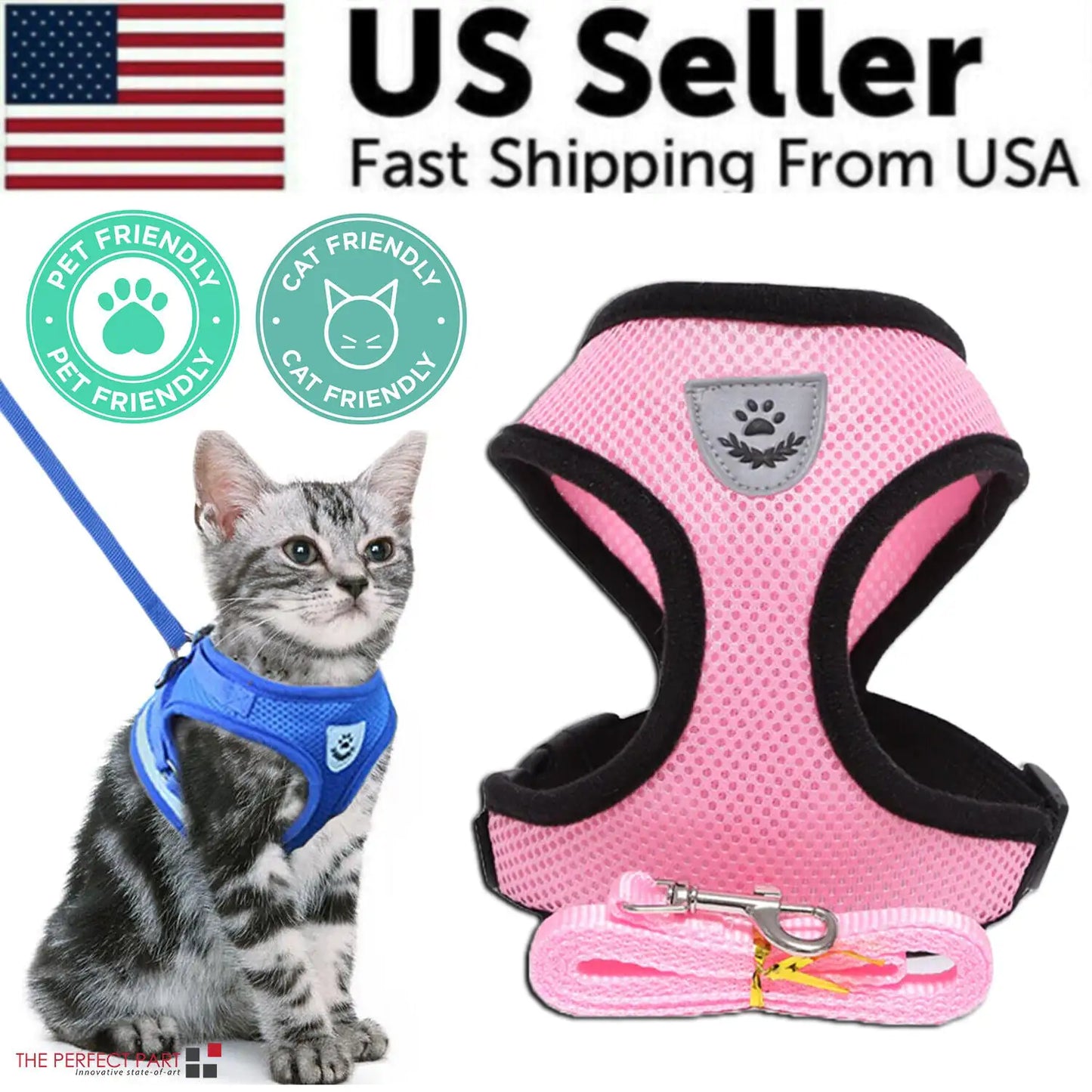 Adjustable Reflective Pet Harness – Dog & Cat Control Vest with Leash