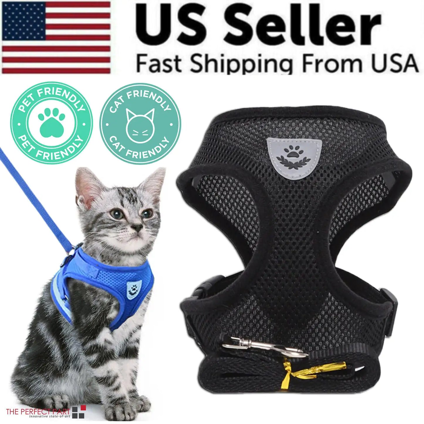 Adjustable Reflective Pet Harness – Dog & Cat Control Vest with Leash