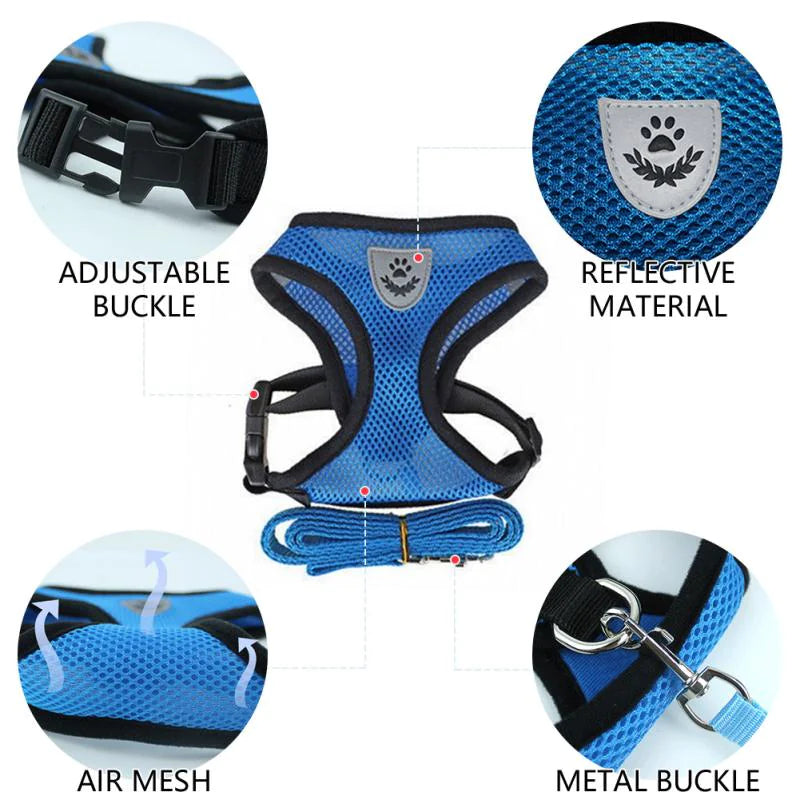 Adjustable Reflective Pet Harness – Dog & Cat Control Vest with Leash