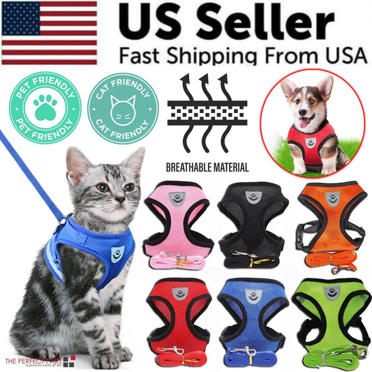 Adjustable Reflective Pet Harness – Dog & Cat Control Vest with Leash