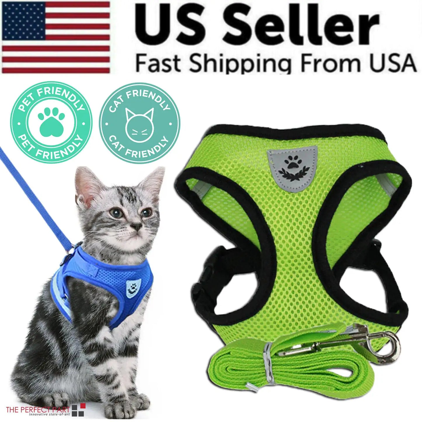 Adjustable Reflective Pet Harness – Dog & Cat Control Vest with Leash
